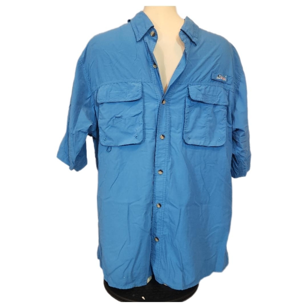 Men's Worldwide Sportsman Blue Button-Up Fishing Shirt Size XL